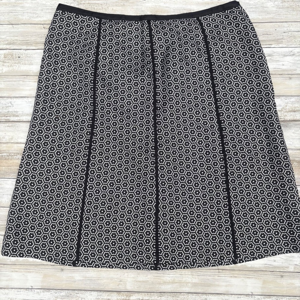 VTG Y2K Style&co. Silk A Line Skirt 16 Black White Floral Geometric Professional